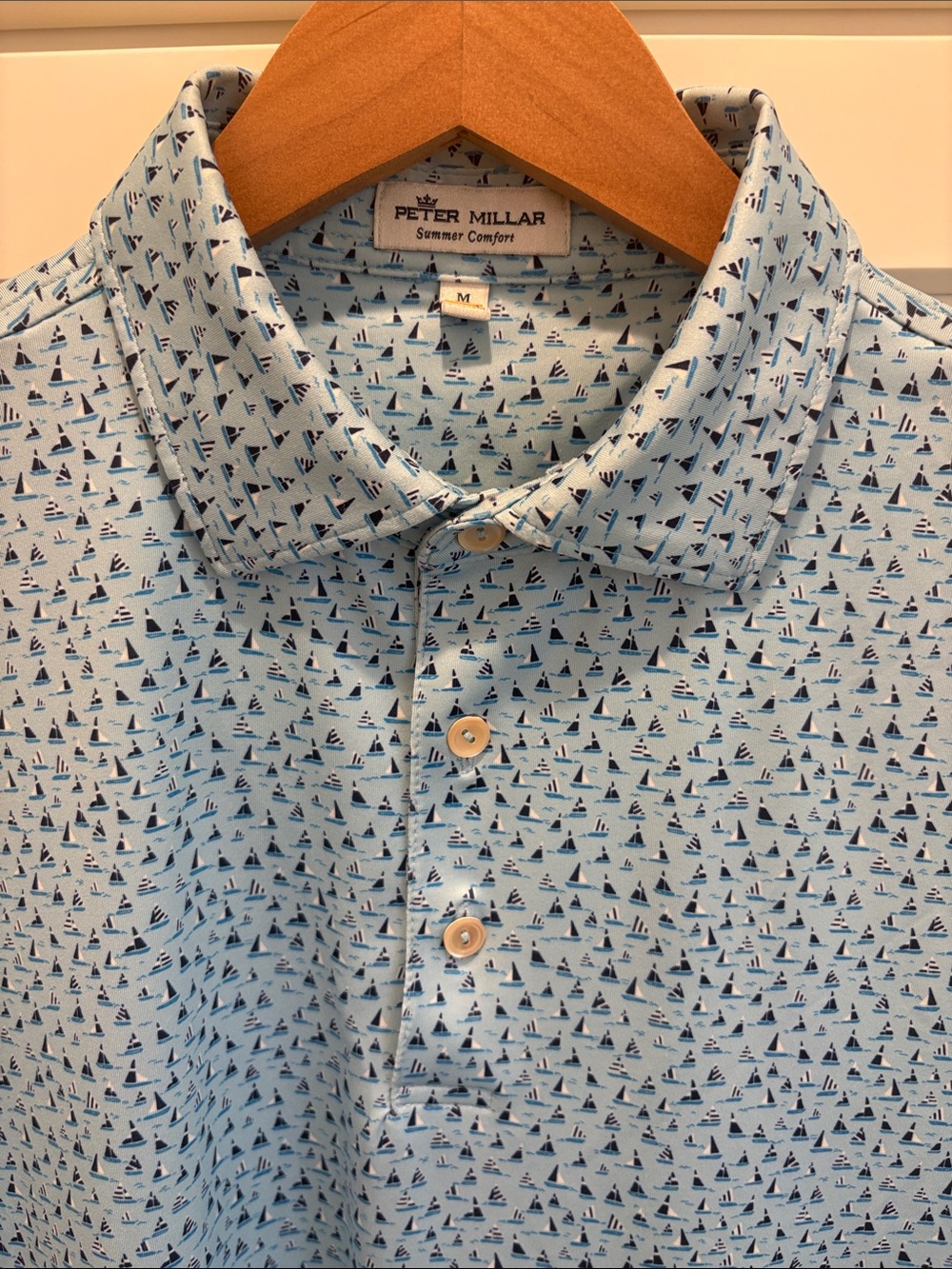 Peter Millar Southern Comfort Light Blue Polo with Navy Sailboat Print